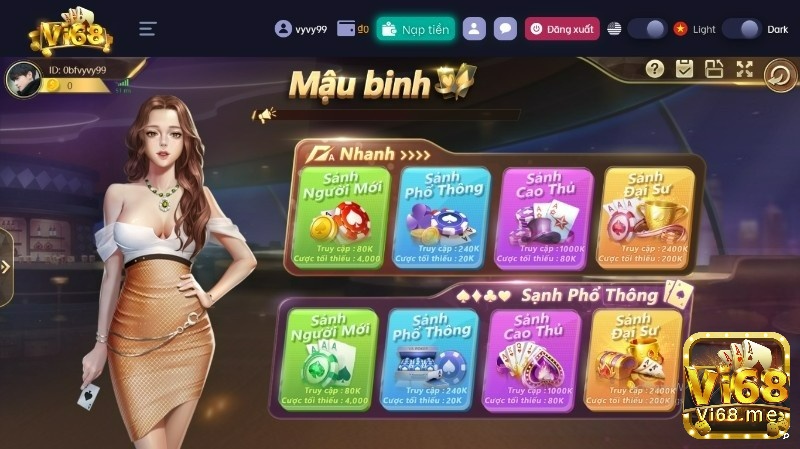 Game bài Mậu Binh có nhiều sảnh cược hấp dẫn