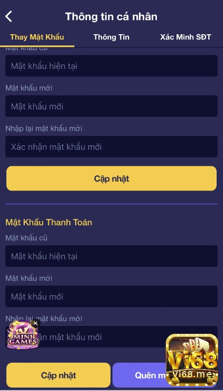 Click quên mật khẩu ngay trên giao diện web cược