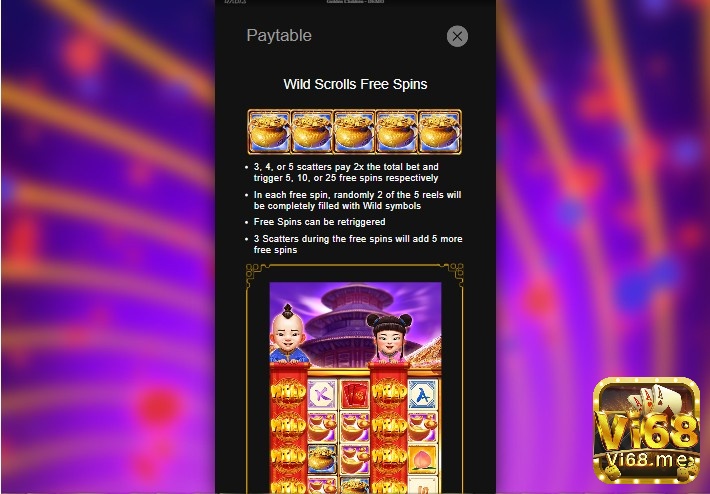 Bạn có cơ hội nhận tới 25 vòng quay miễn phí với Wild Scrolls Free Spins